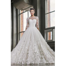 Latest Gowns Alibaba Elegant Tulle White 3/4 Long Sleeve A Line Wedding Dresses Vestidos de Novia Dress Flowers2016 LWA02
